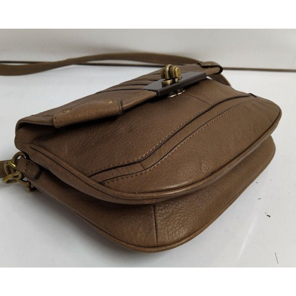 B. Makowsky Brown Pebbled Leather Turnlock Flap Closure Crossbody Bag - Picture 7 of 12